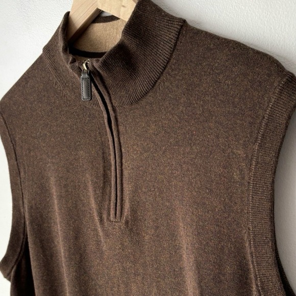Daniel Cremieux 1/4 Zip Sweater Vest Large Chocolate Brown Golf Pima Cotton - Picture 4 of 10